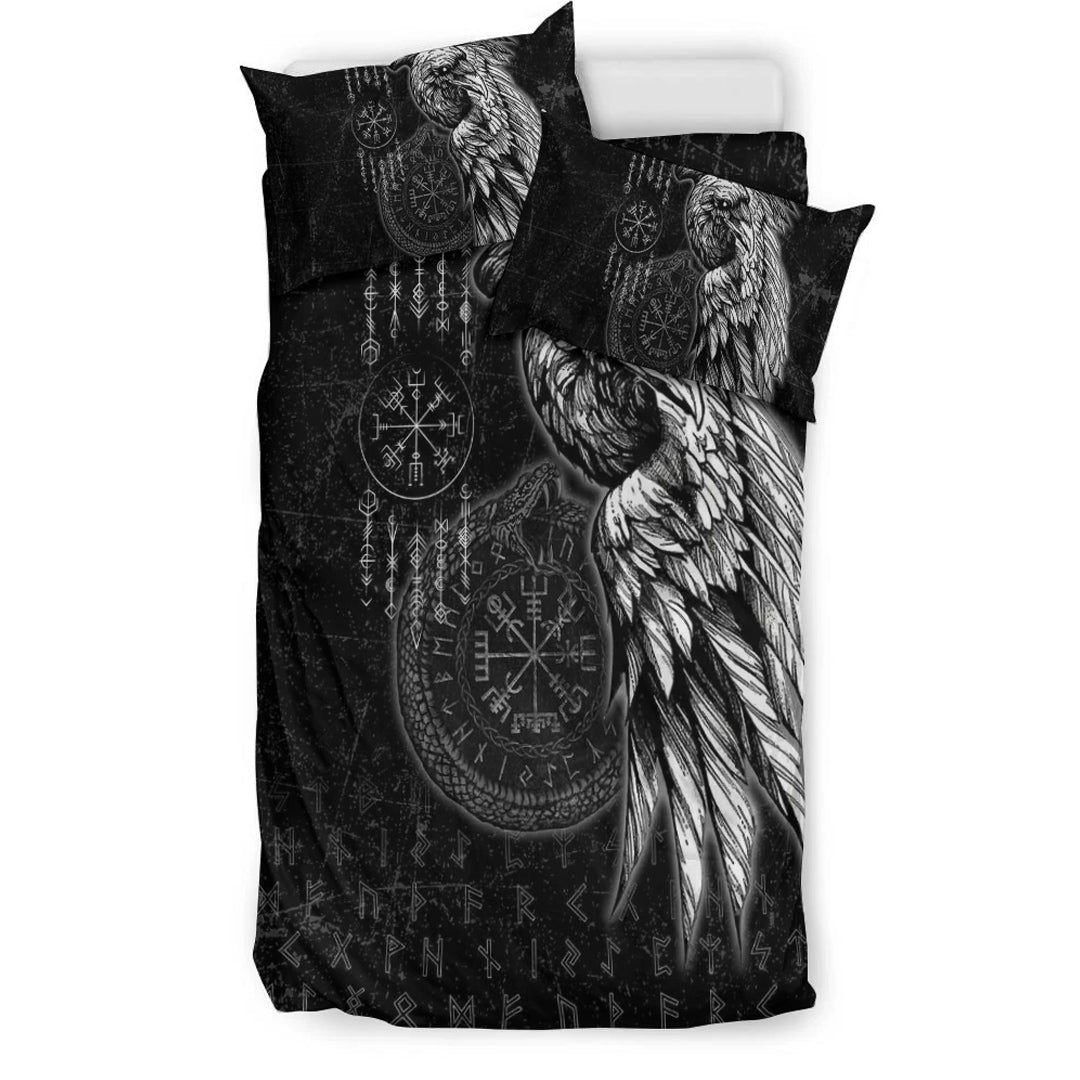 Viking Bedding Set Raven and Ourobos and Runes