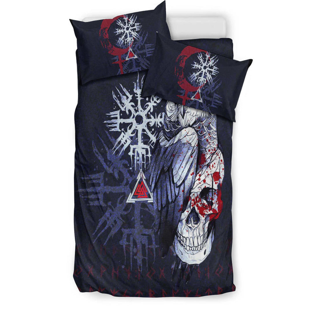 Viking Bedding Set Viking Owl Skull Blood Blue Style