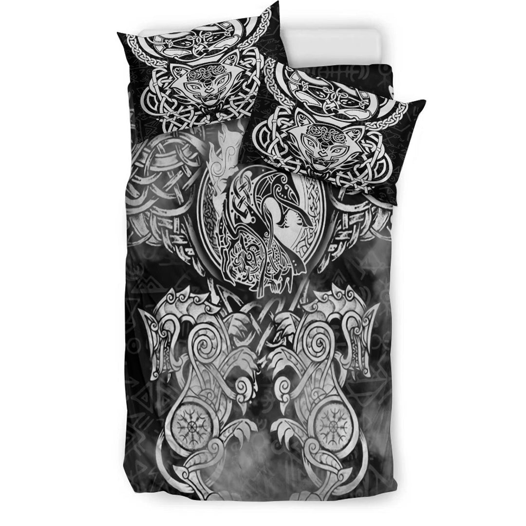 Viking Bedding Set Viking Dragon and Wolf Tattoo