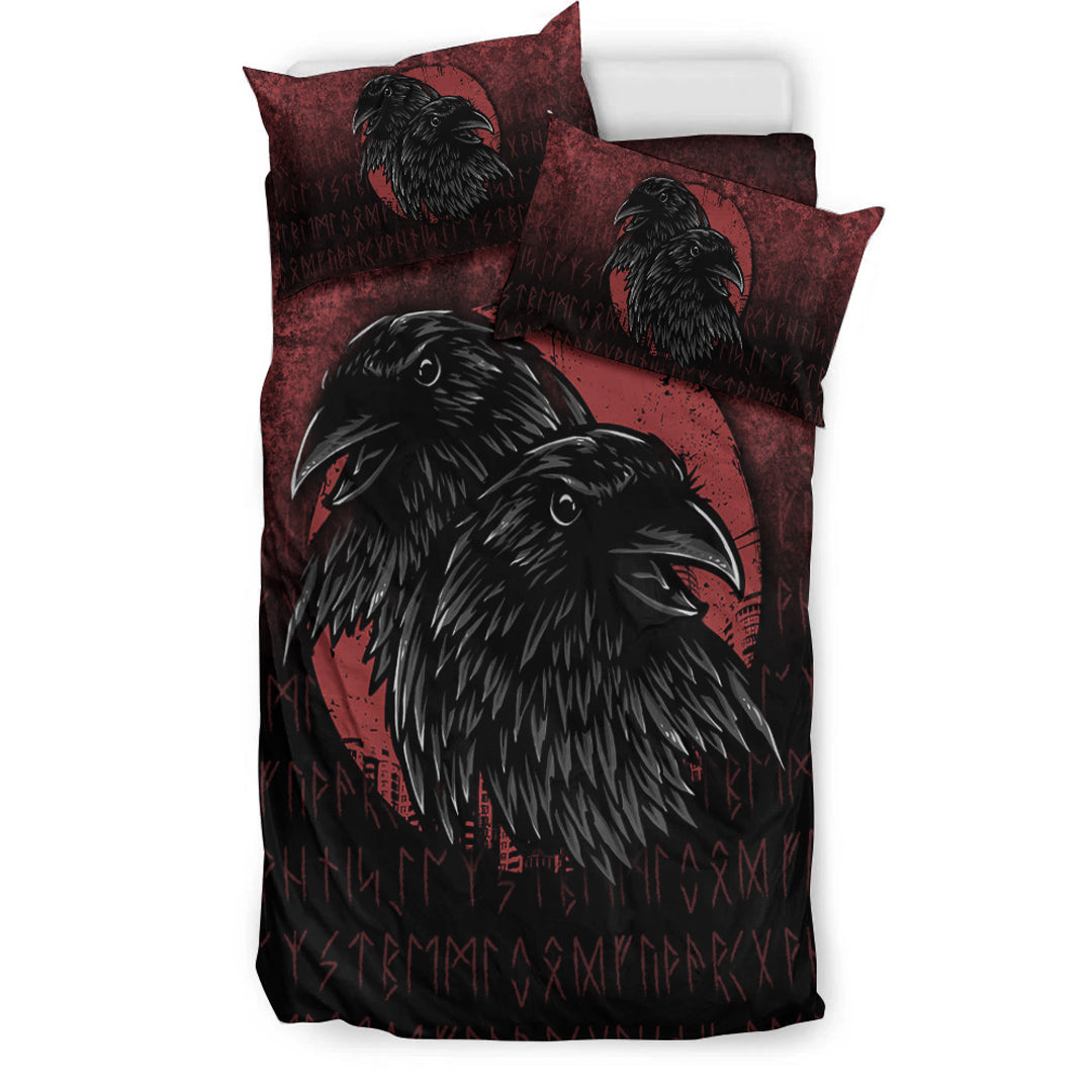 Viking Bedding Set Huginn And Muninn Birds Norse Mythology Crow Hunters Wildlife Animals