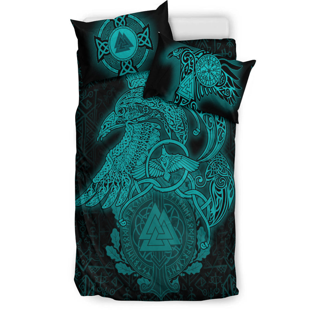 Viking Bedding Set Raven Celtic Turquoise