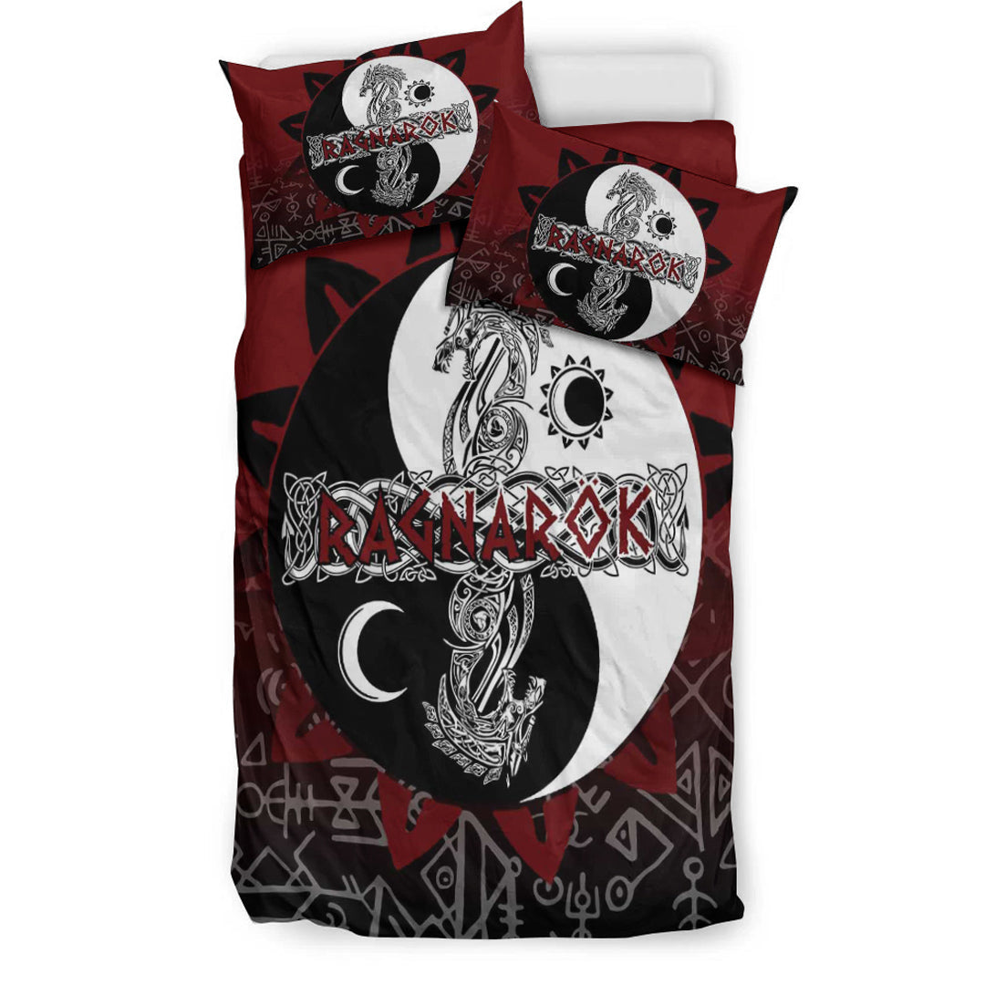 Viking Bedding Set Ragnarok Skoll and Hati Style Bagua