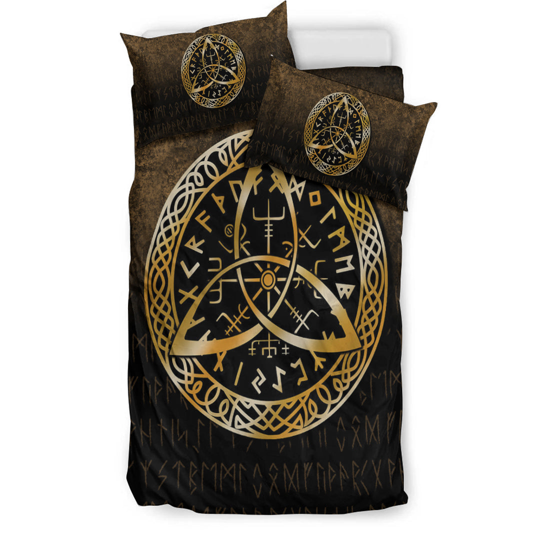 Viking Bedding Set Vegvisir Nordic Viking Rune Gold Version