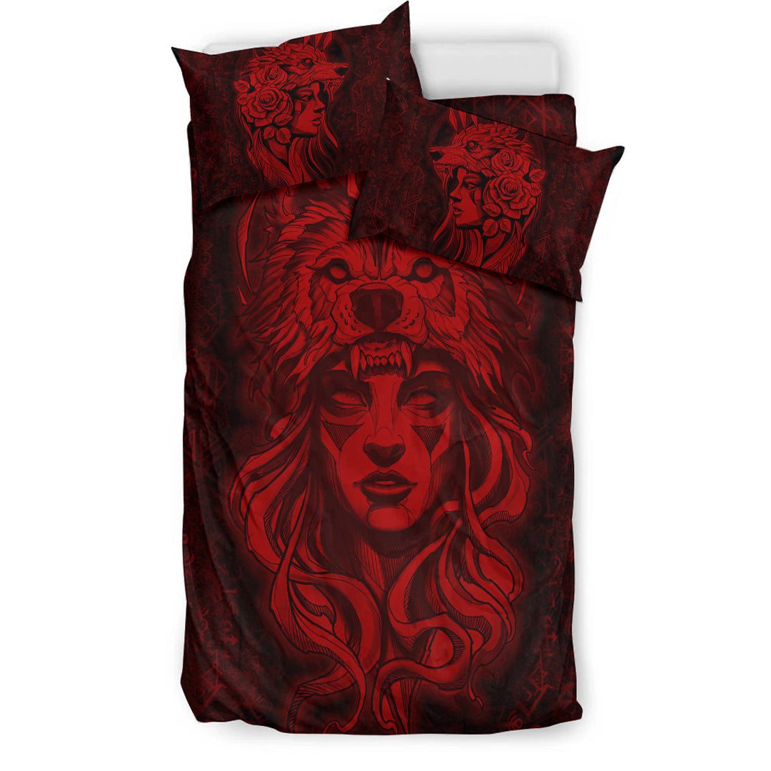 Viking Bedding Set Valkyries And Bear Raven Turquoise Ver01