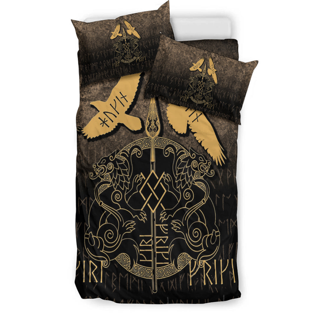 Viking Bedding Set Norse Mythology Spear of Odin Gungnir Runes Geri Freki Huginn Muninn