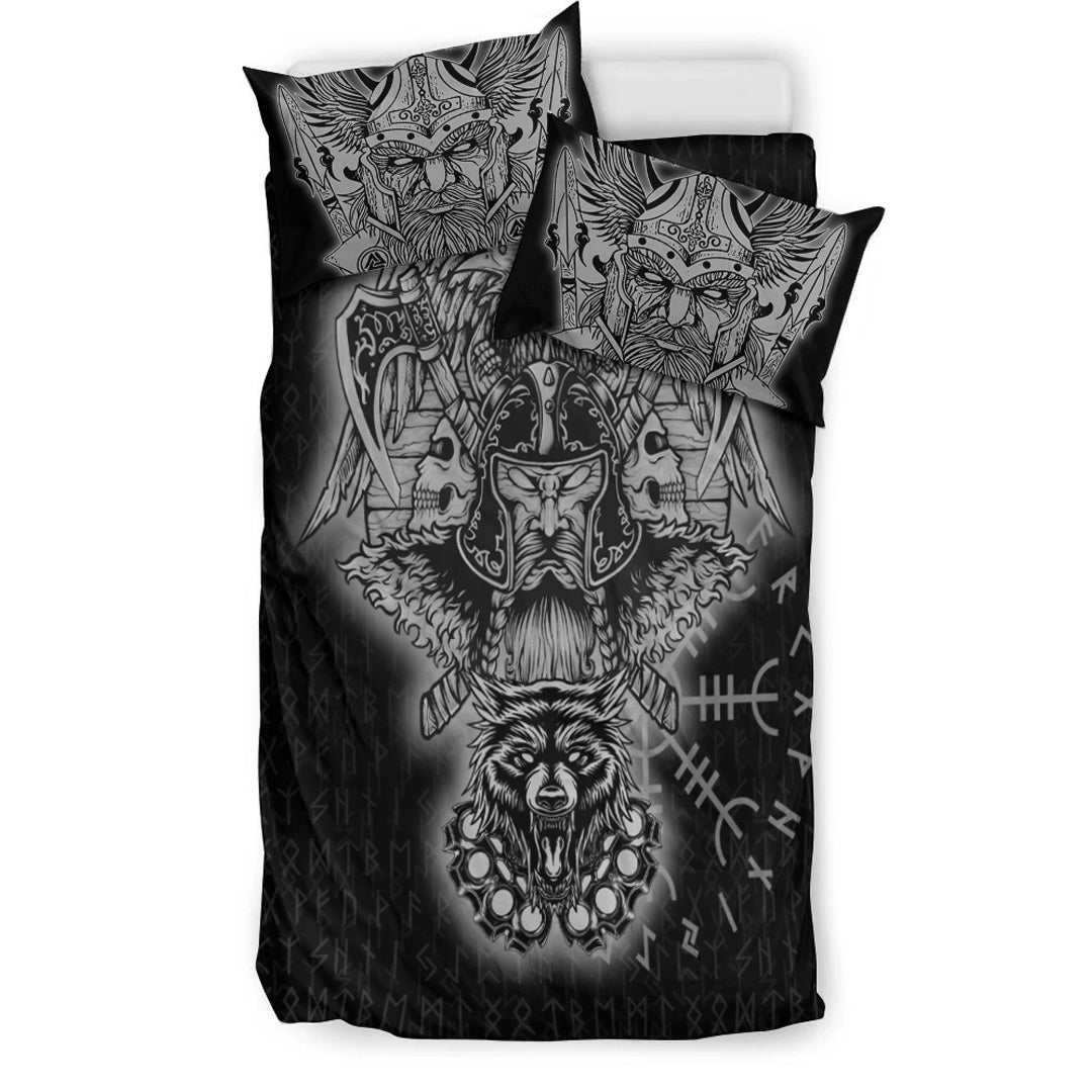 Viking Bedding Set Odin And Raven Wolf