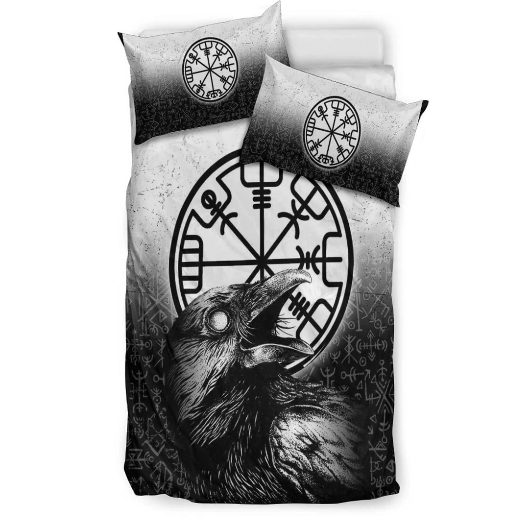 Viking Bedding Set Viking Raven Black and White Vegvisir