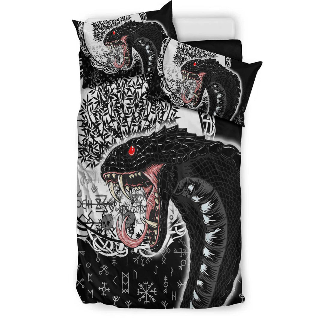 Viking Bedding Set Jomngandr and Yggdrasil Black and White