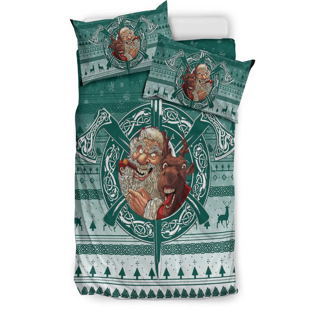 Viking Bedding Set Viking Santa and Reindeer Christmas Pattern