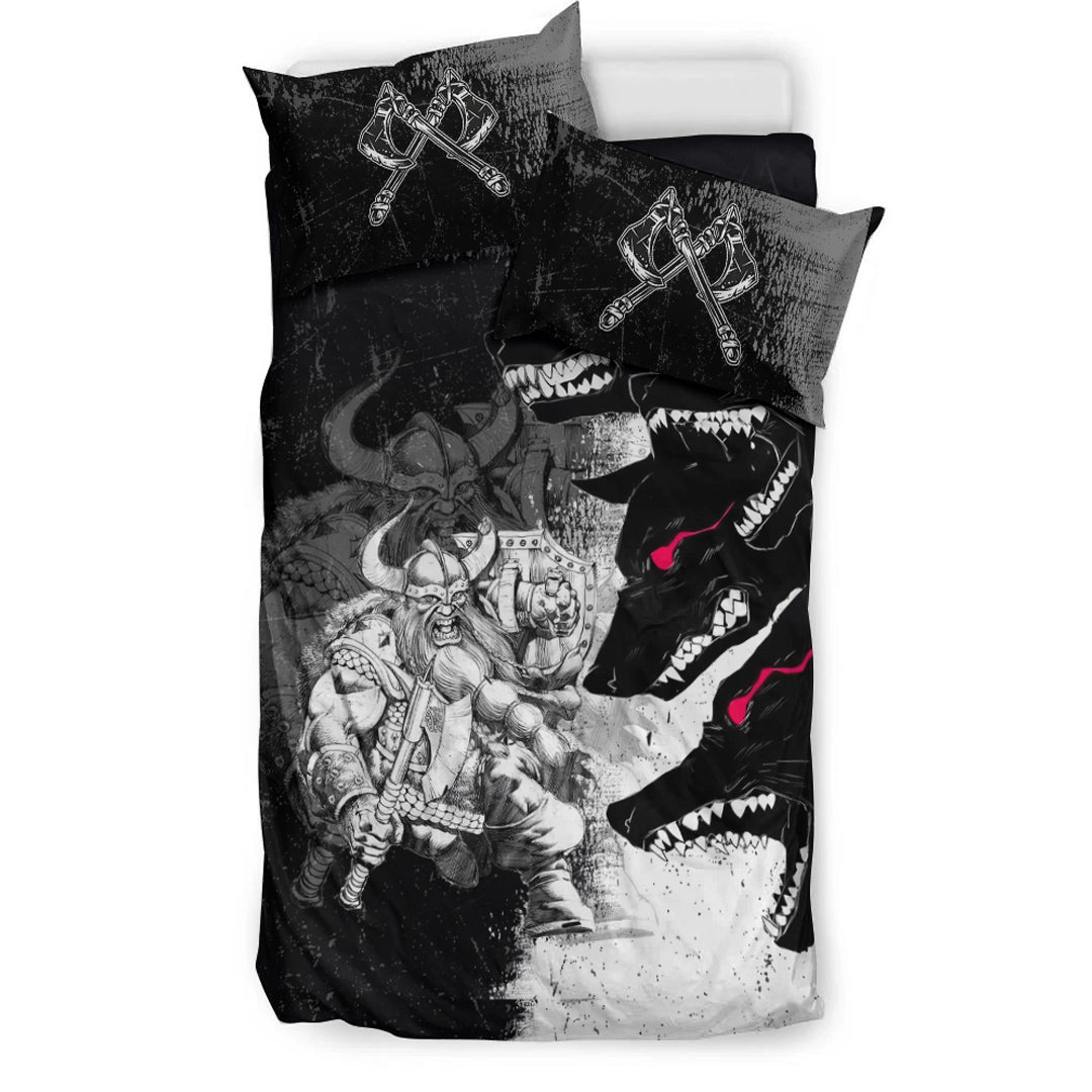 Viking Bedding Set Berserker and Wolf Red Eyes Home Set