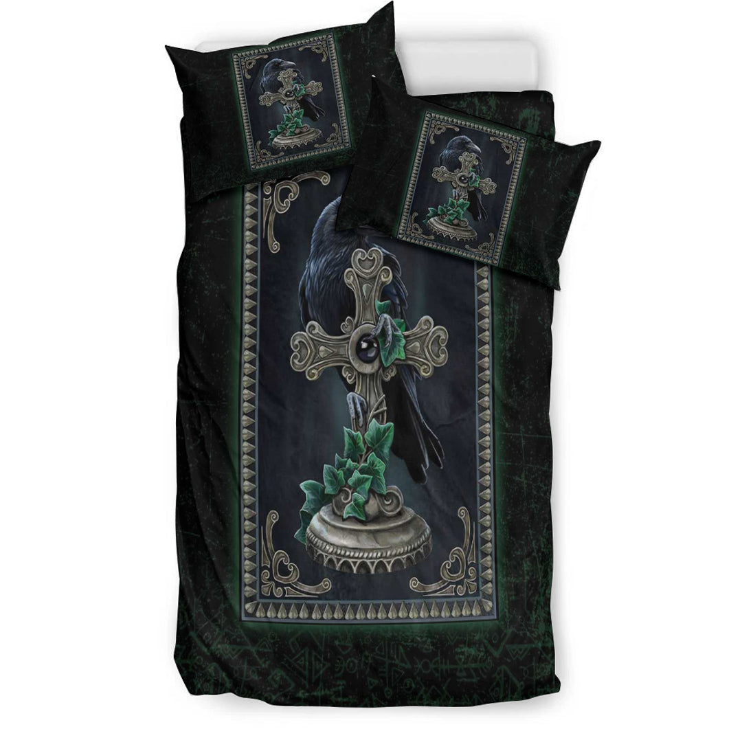 Viking Bedding Set Viking Raven Celtic and Cross Green Style