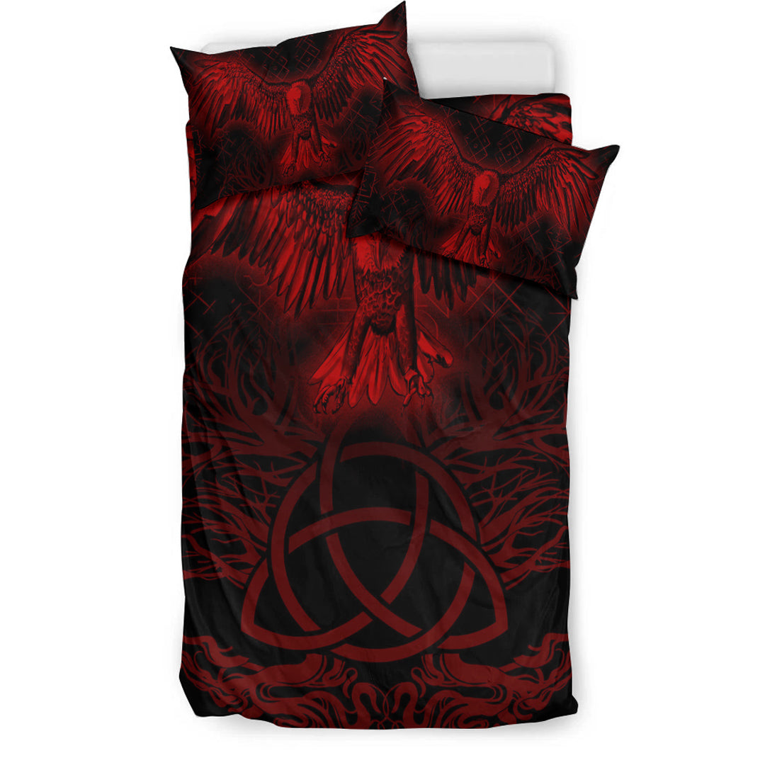 Viking Bedding Set Raven Tree Cletic Red