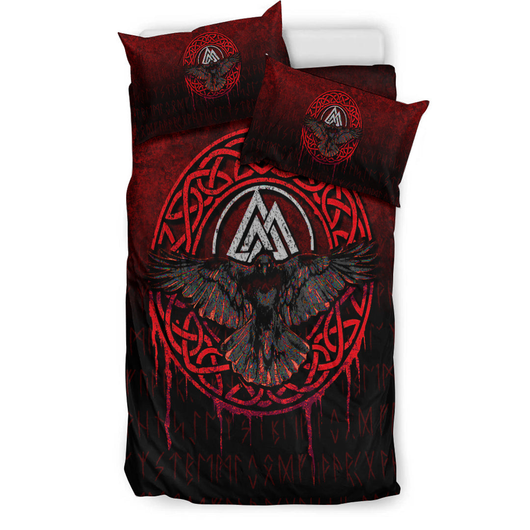 Viking Bedding Set Valhalla Norse Mythology Raven Black Crow Viking Red Version