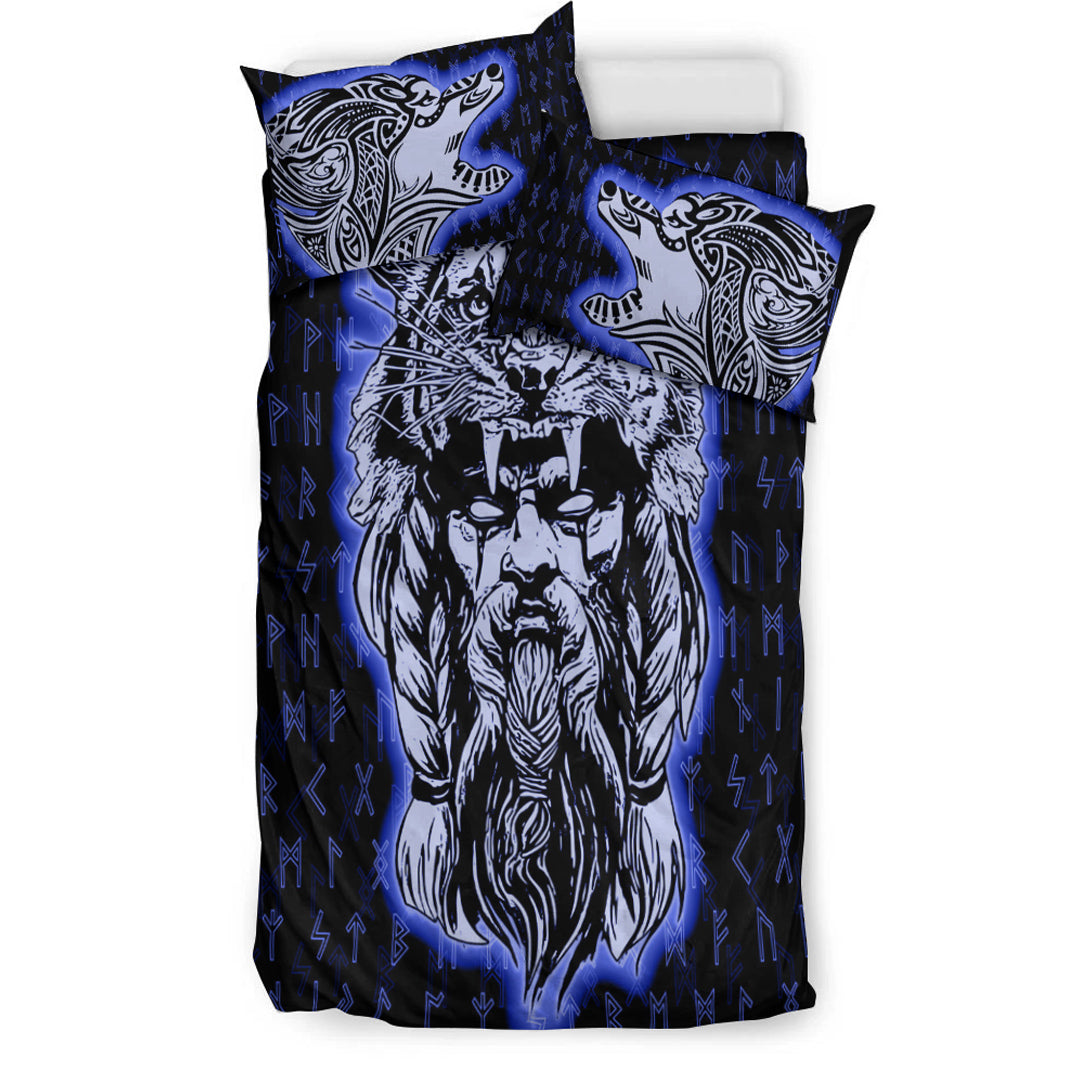 Viking Bedding Set Wolf Odin Viking Set Blue