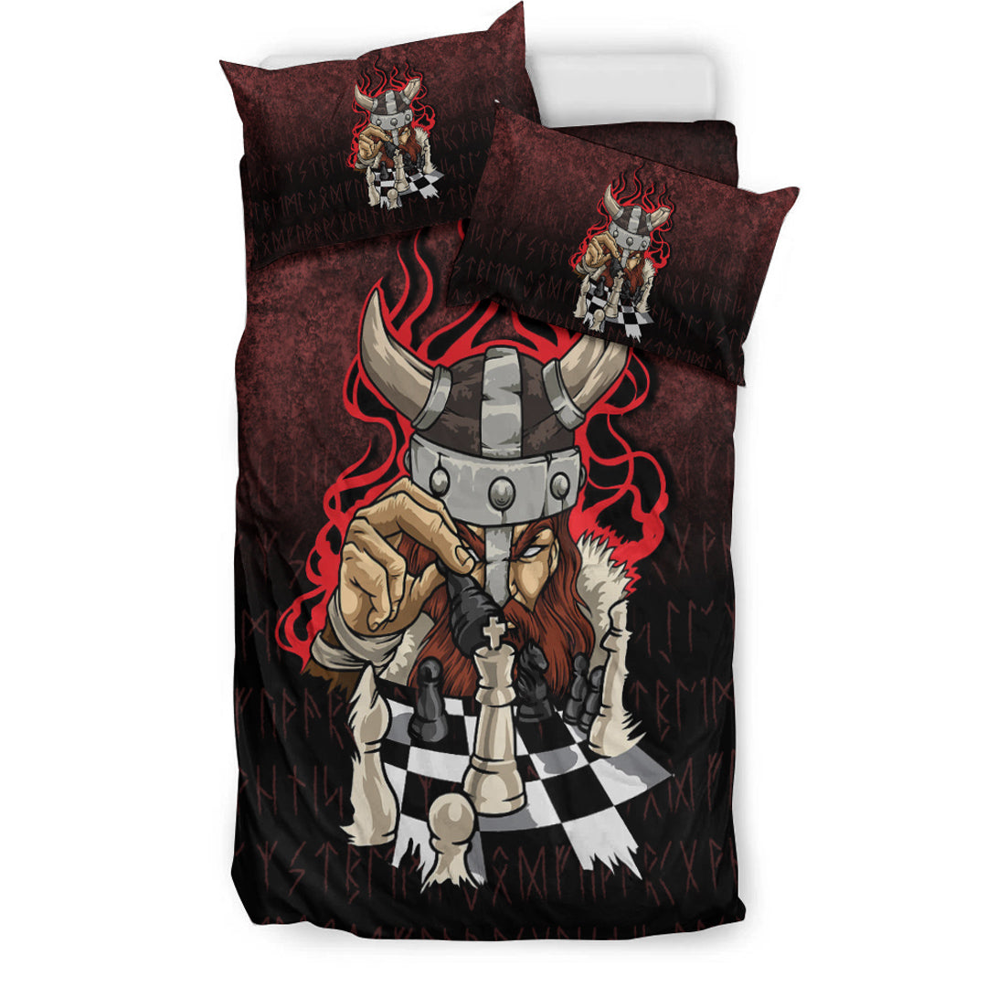 Viking Bedding Set Brave Viking With Chessboard Chess