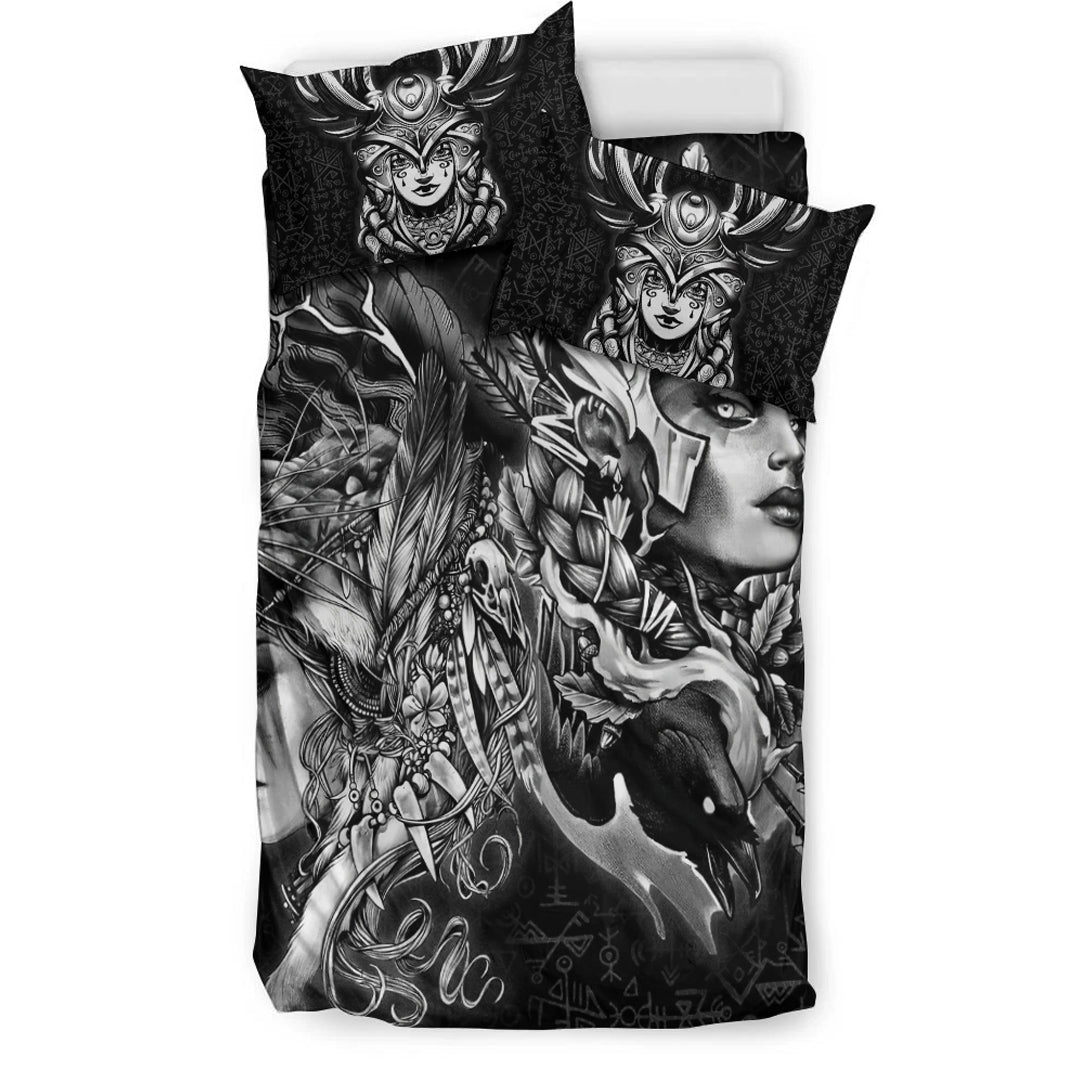 Viking Bedding Set Valkyries And Bear Raven Tree Cletic