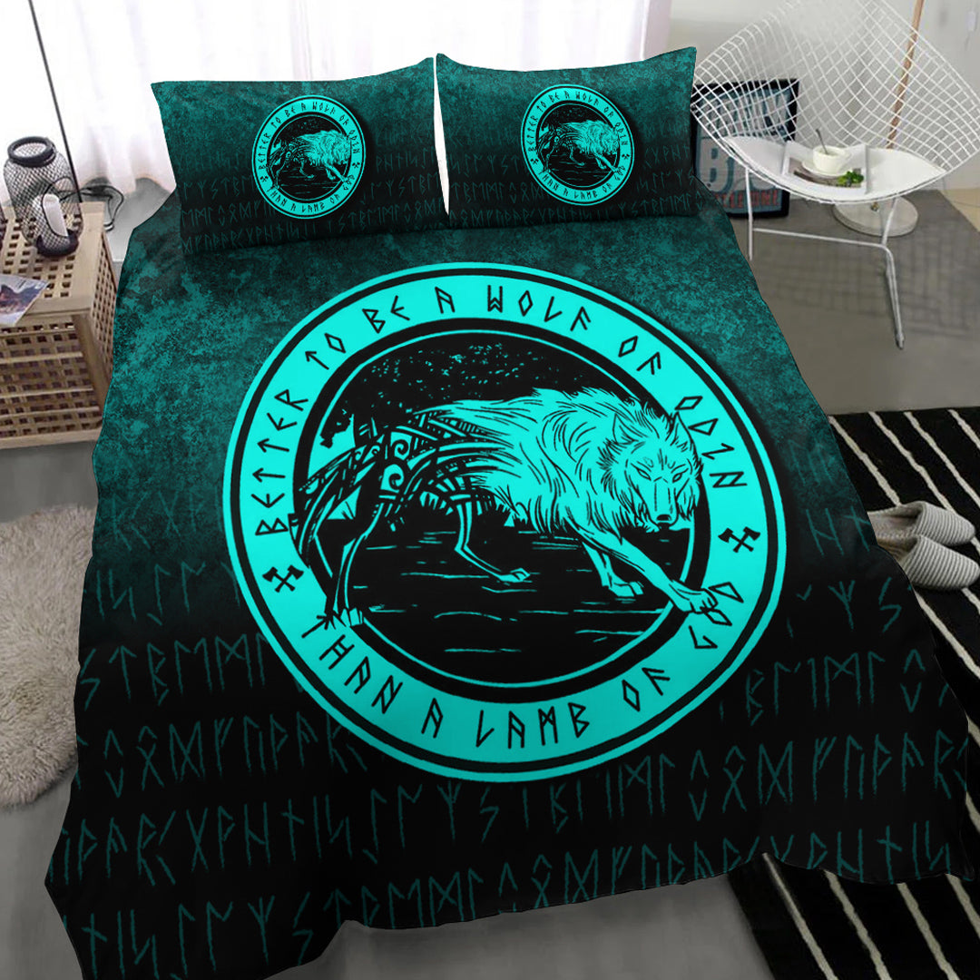 Viking Bedding Set Wolf Of Odin Cyan Version