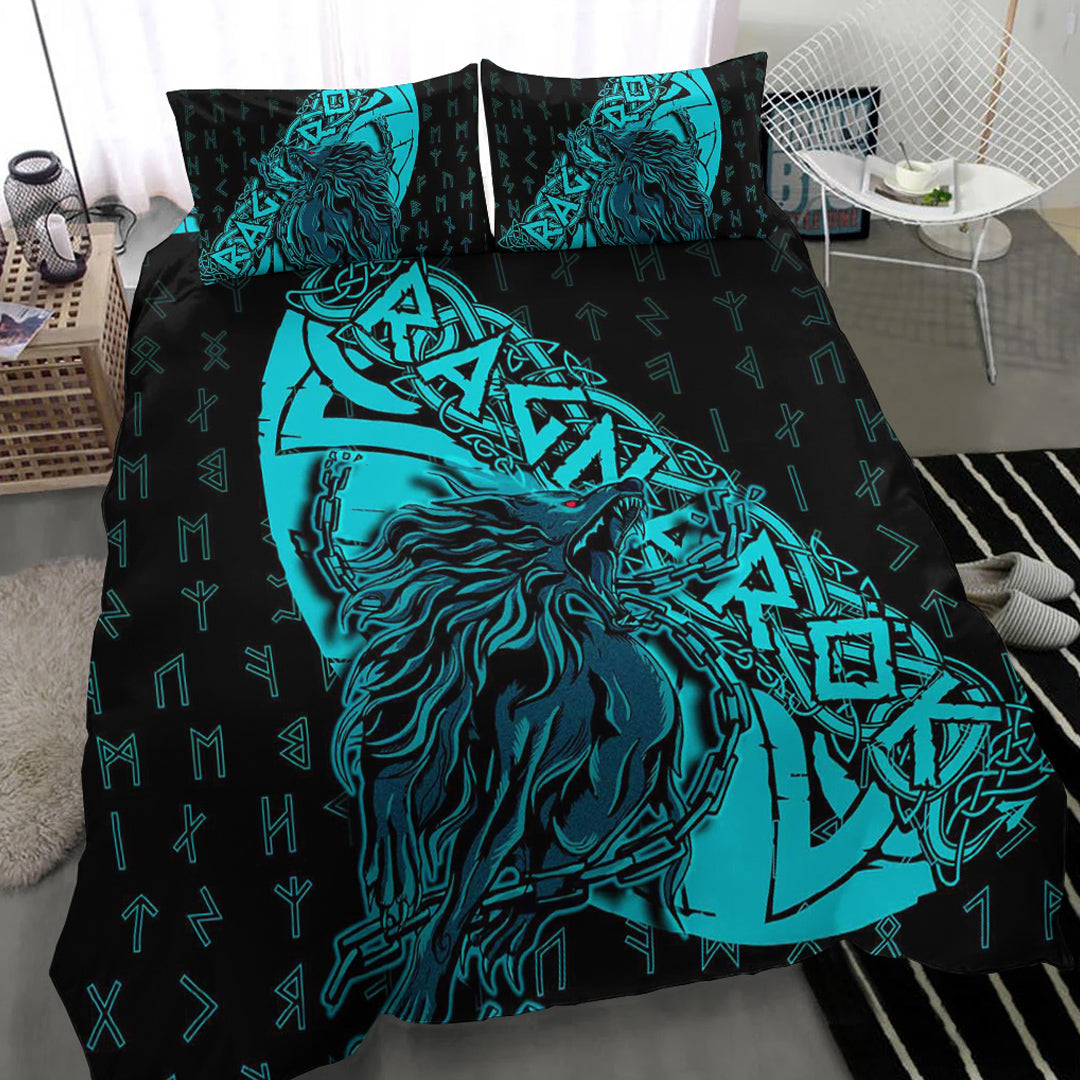 Viking Bedding Set Fenrir Ragnarok Cyan