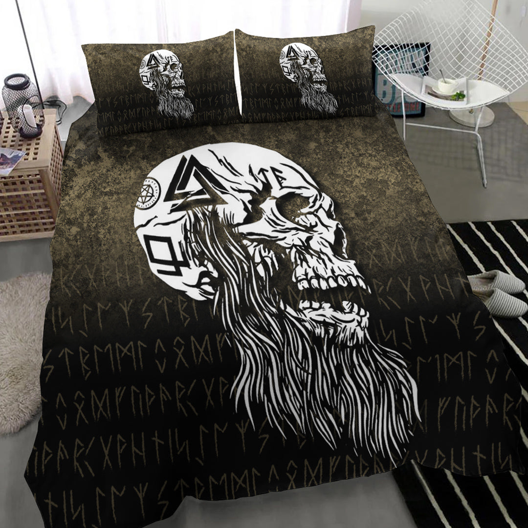 Viking Bedding Set Viking Skull with tattoos and long beard