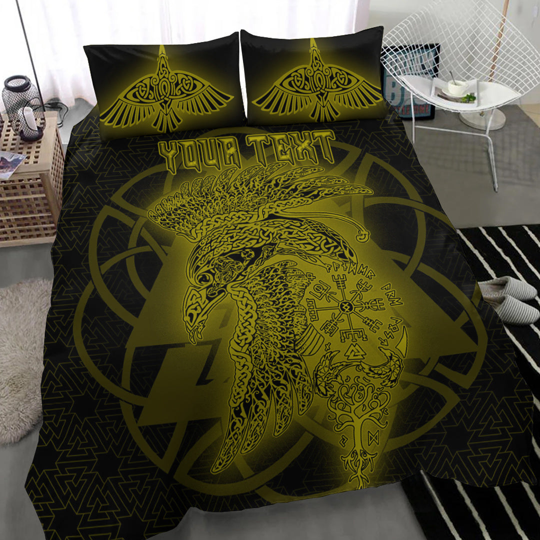 Viking Bedding Set Valknut Raven Gold