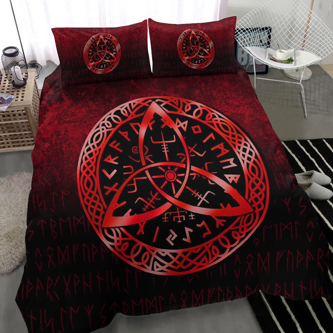 Viking Bedding Set Vegvisir Nordic Viking Rune Red Version