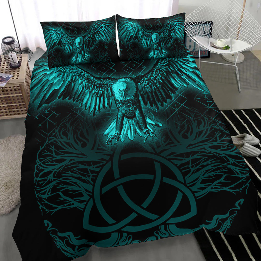 Viking Bedding Set Raven Tree Cletic Turquoise