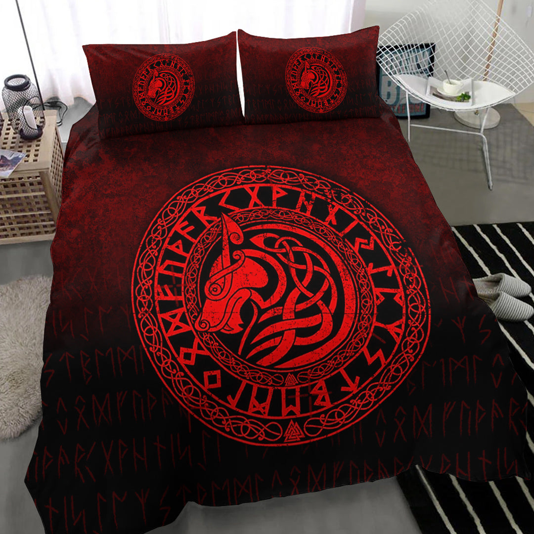 Viking Bedding Set Viking Wolf Red Version