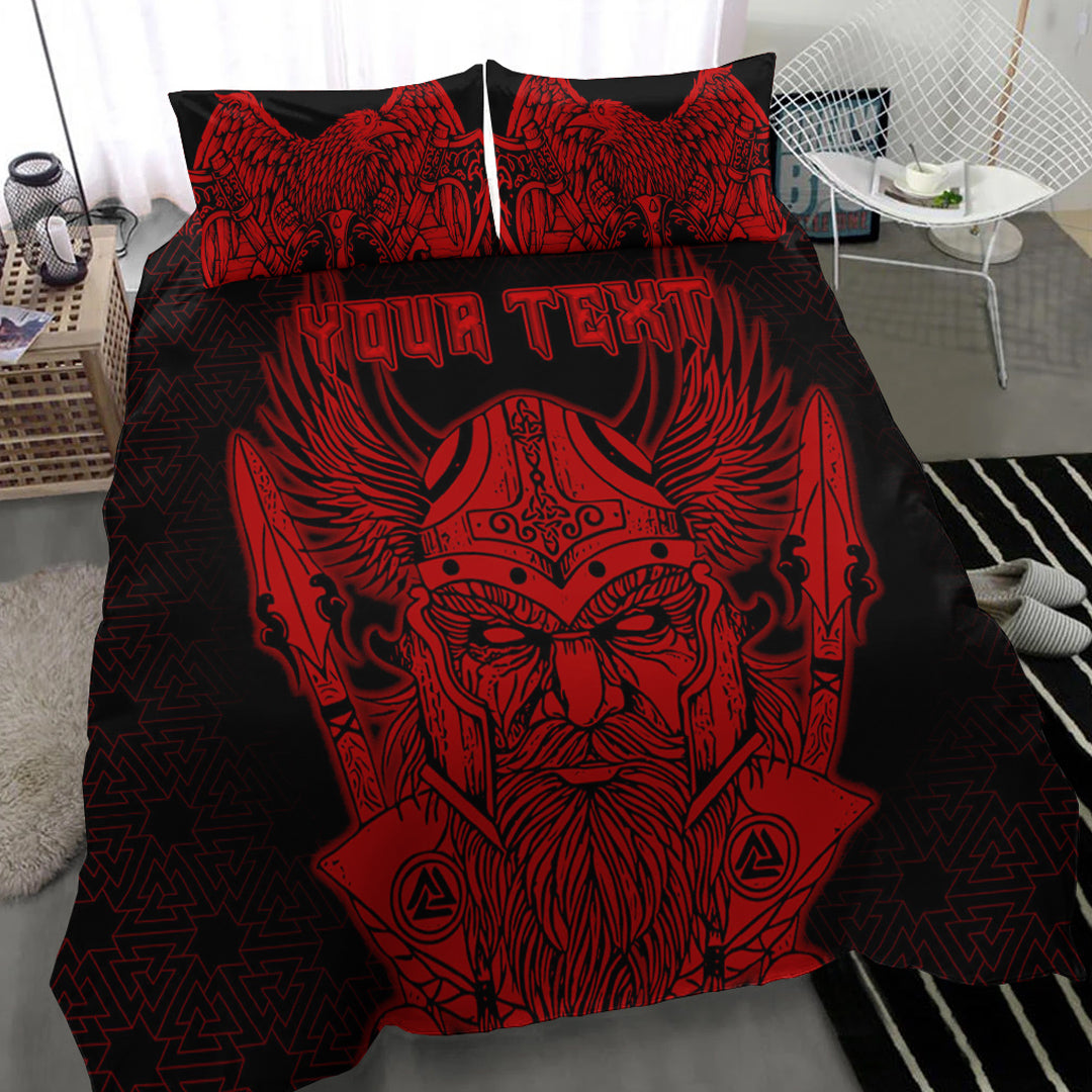 Viking Bedding Set Odin And Raven Red Text