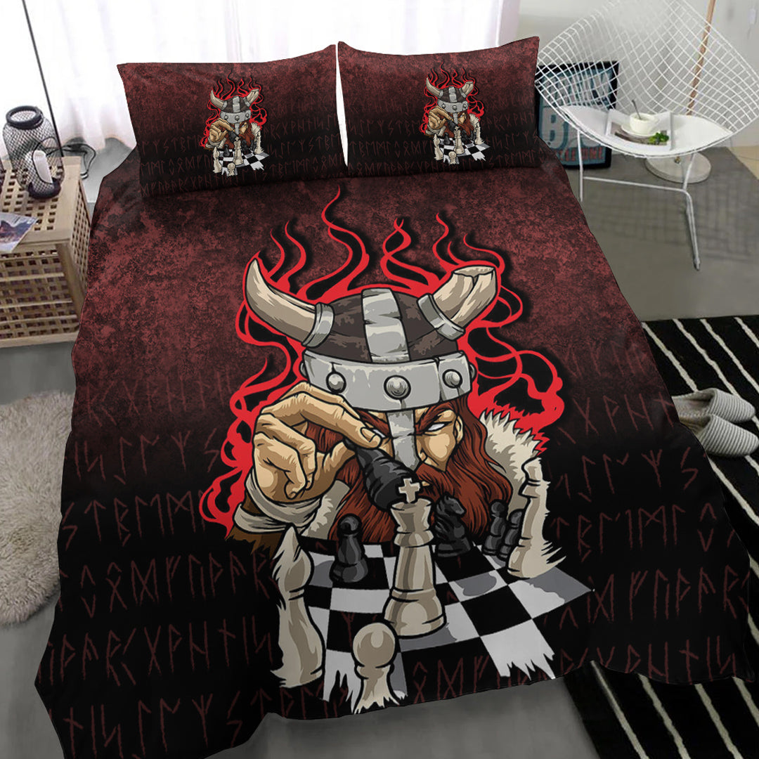 Viking Bedding Set Brave Viking With Chessboard Chess