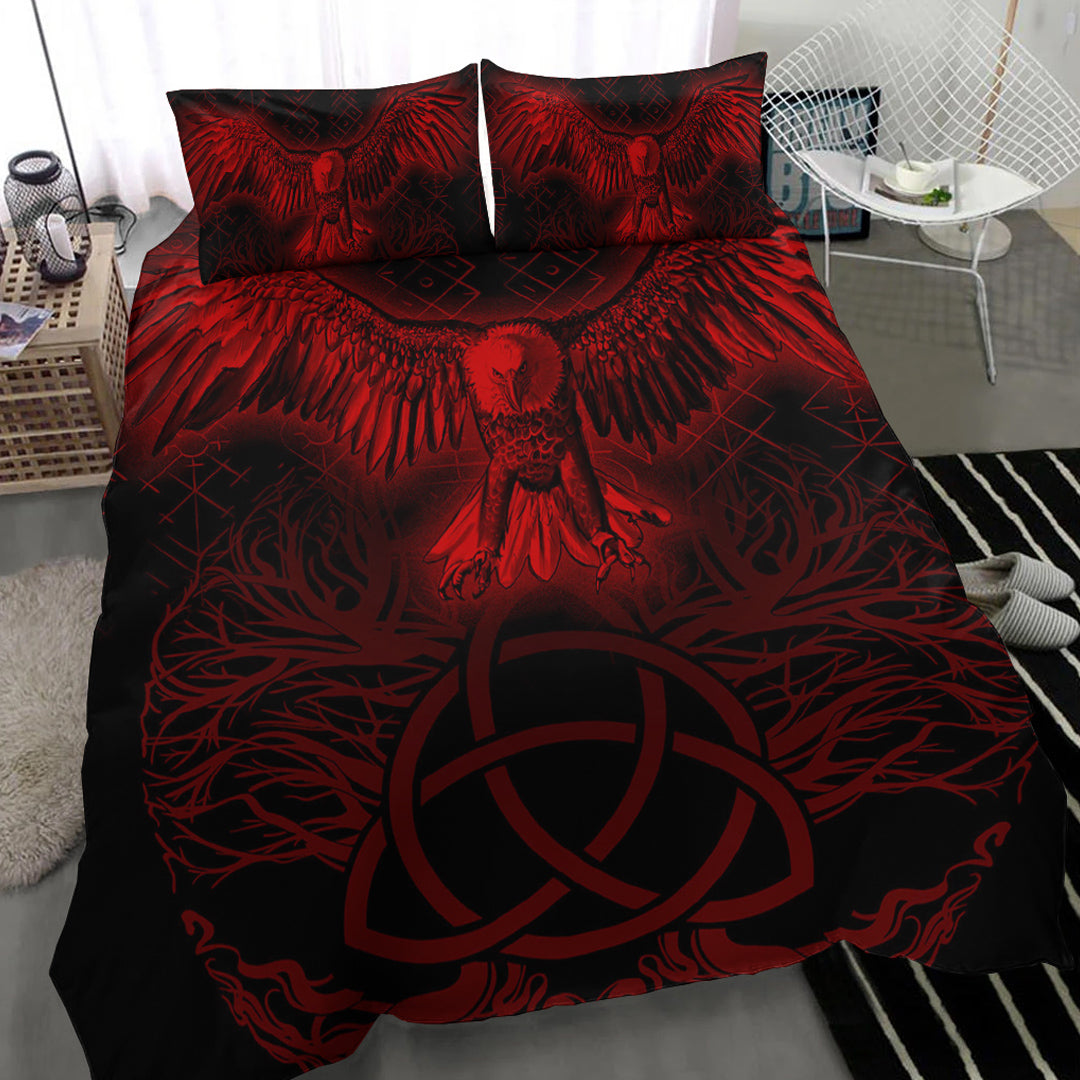 Viking Bedding Set Raven Tree Cletic Red