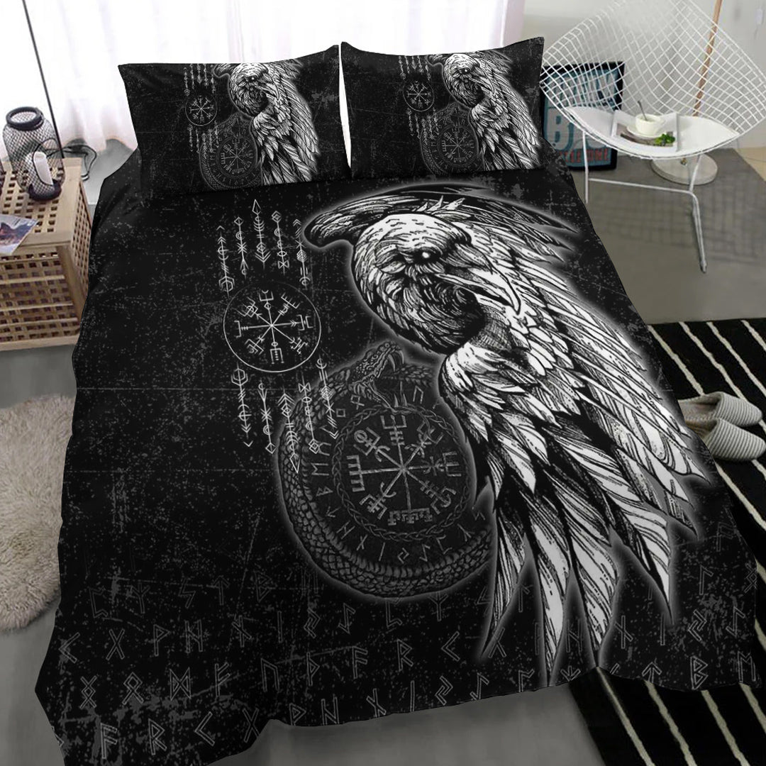 Viking Bedding Set Raven and Ourobos and Runes