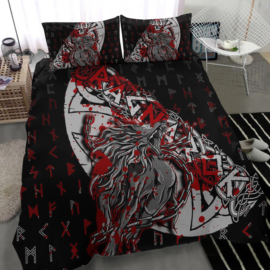 Viking Bedding Set Fenrir Ragnarok Blood