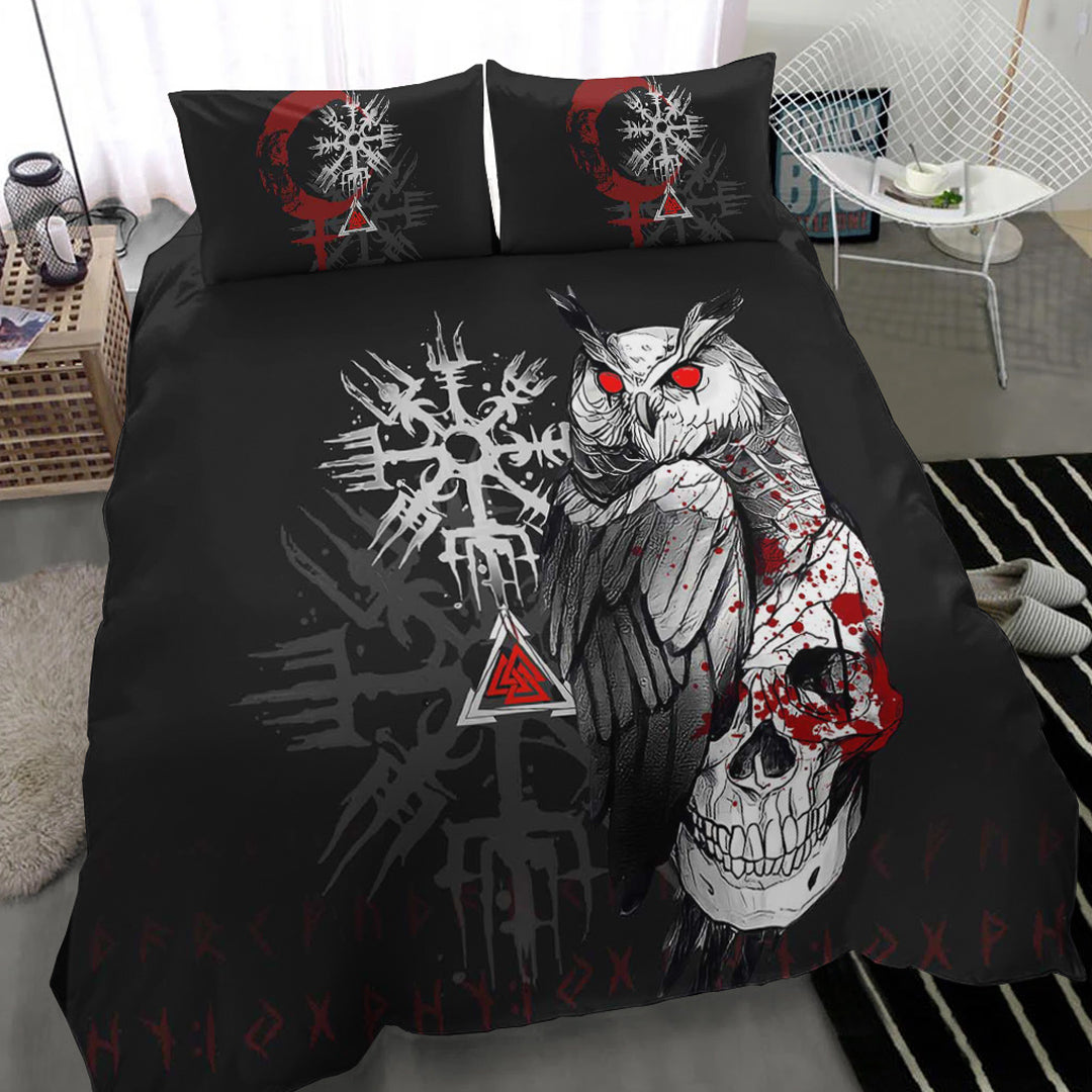 Viking Bedding Set Viking Owl Skull Blood Style