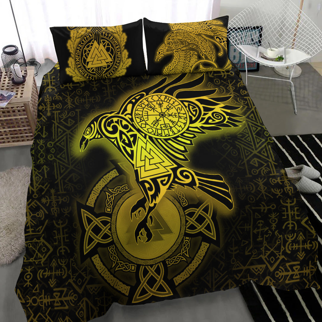 Viking Bedding Set Celtic Raven Special Yellow