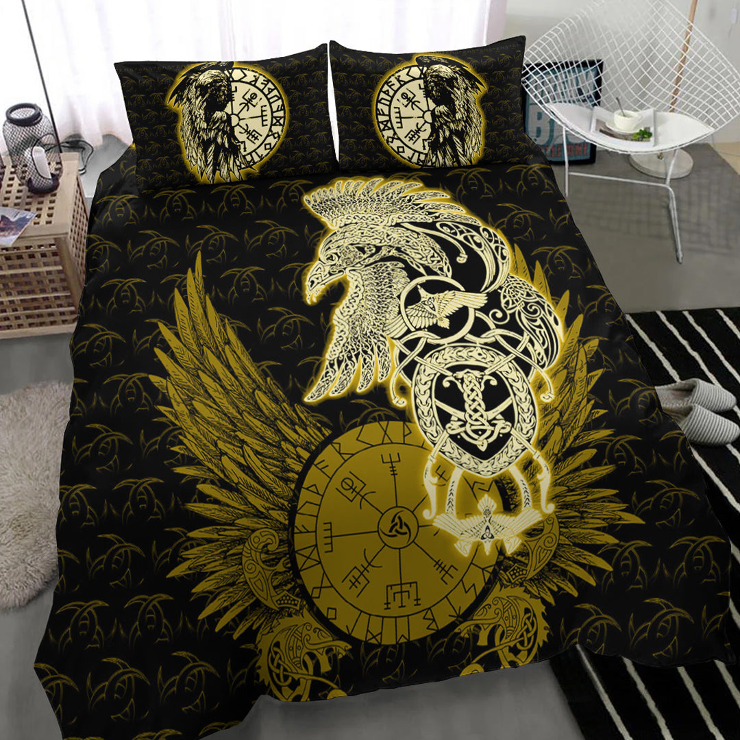 Viking Bedding Set Raven Ving Gold