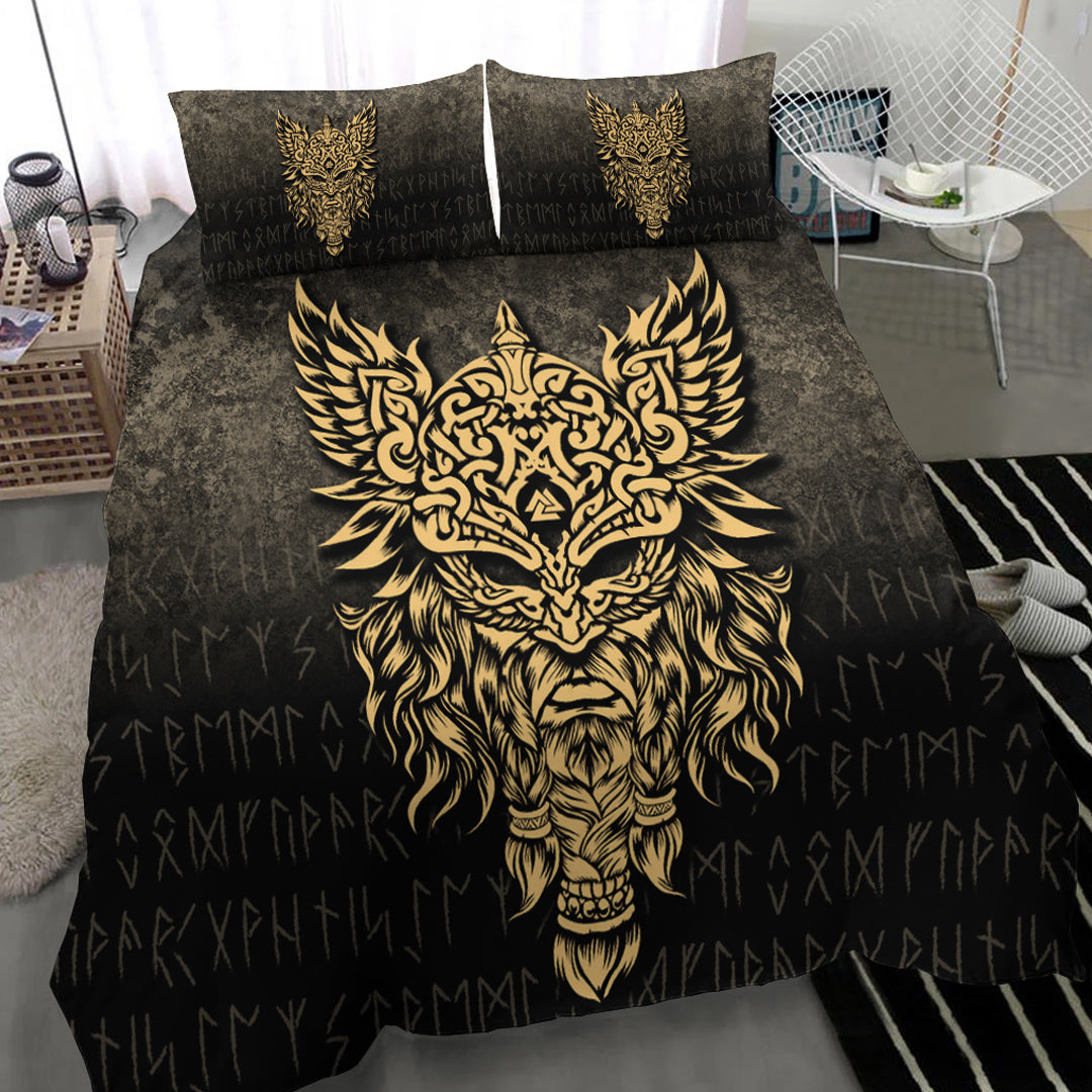 Viking Bedding Set Odin The Allfather Asgard God And Chief Of Aesir Gold Version