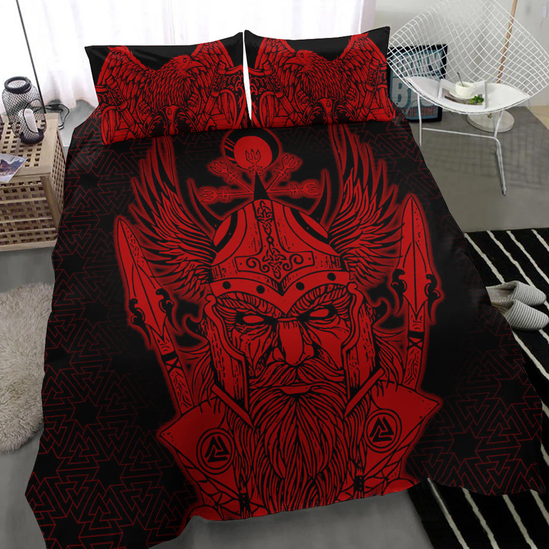 Viking Bedding Set Odin And Raven Red Ver02