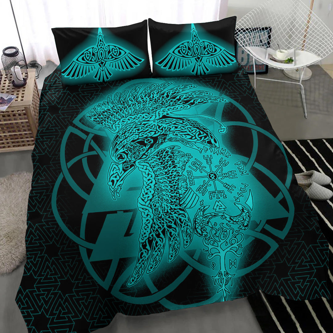 Viking Bedding Set Raven Valknut Turquoise