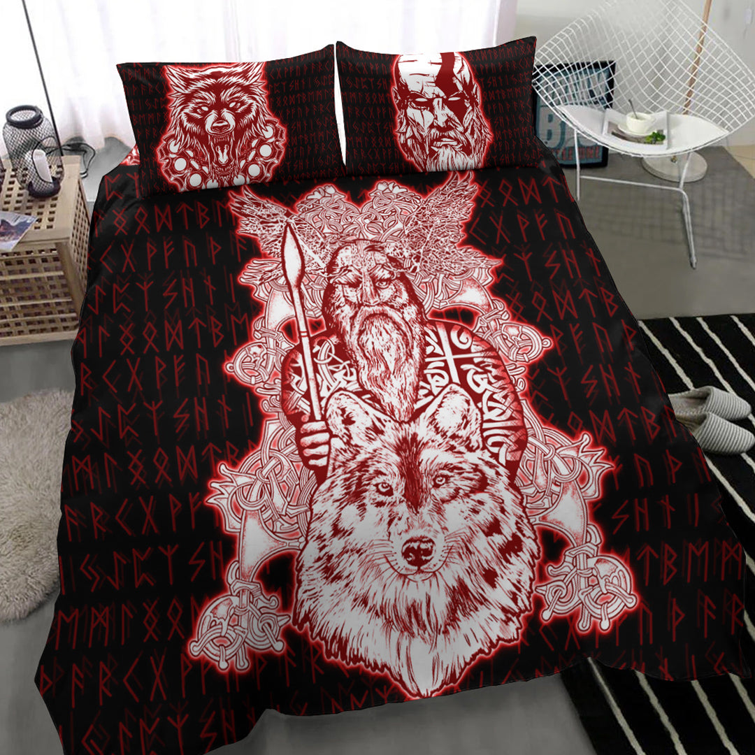 Viking Bedding Set Odin Wolf Viking Set Red