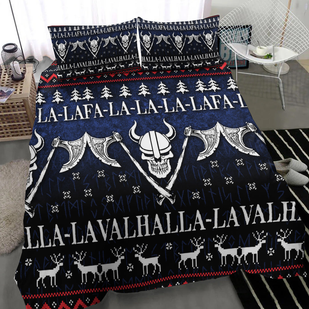 Viking Bedding Set Ugly Christmas Viking Fa La La La La Valhalla La