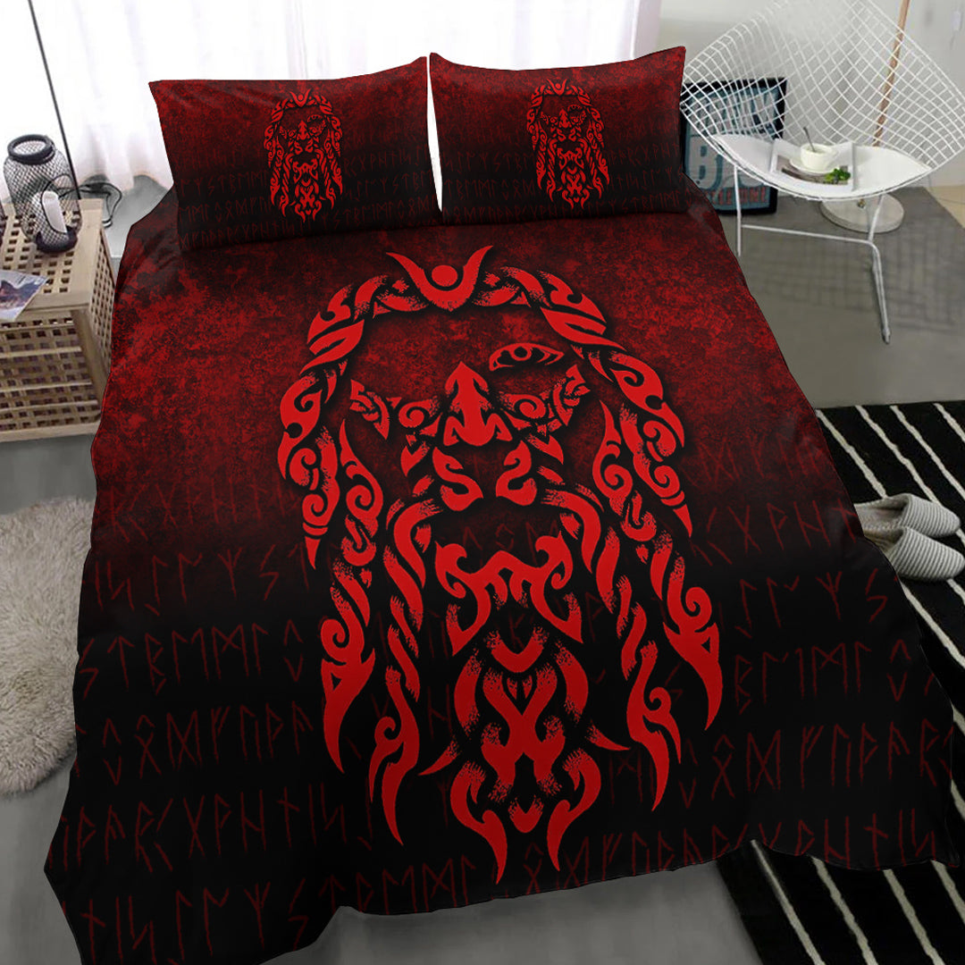 Viking Bedding Set Viking God Odin Allfather In Asgard Raven God Red Version