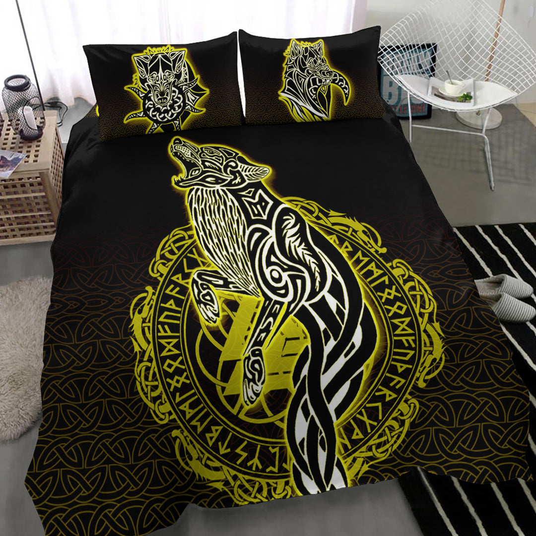 Viking Bedding Set Wolf Viking Gold