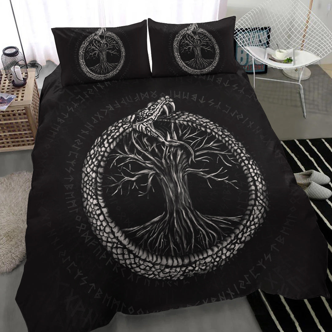 Viking Bedding Set Ouroboros with Tree of Life