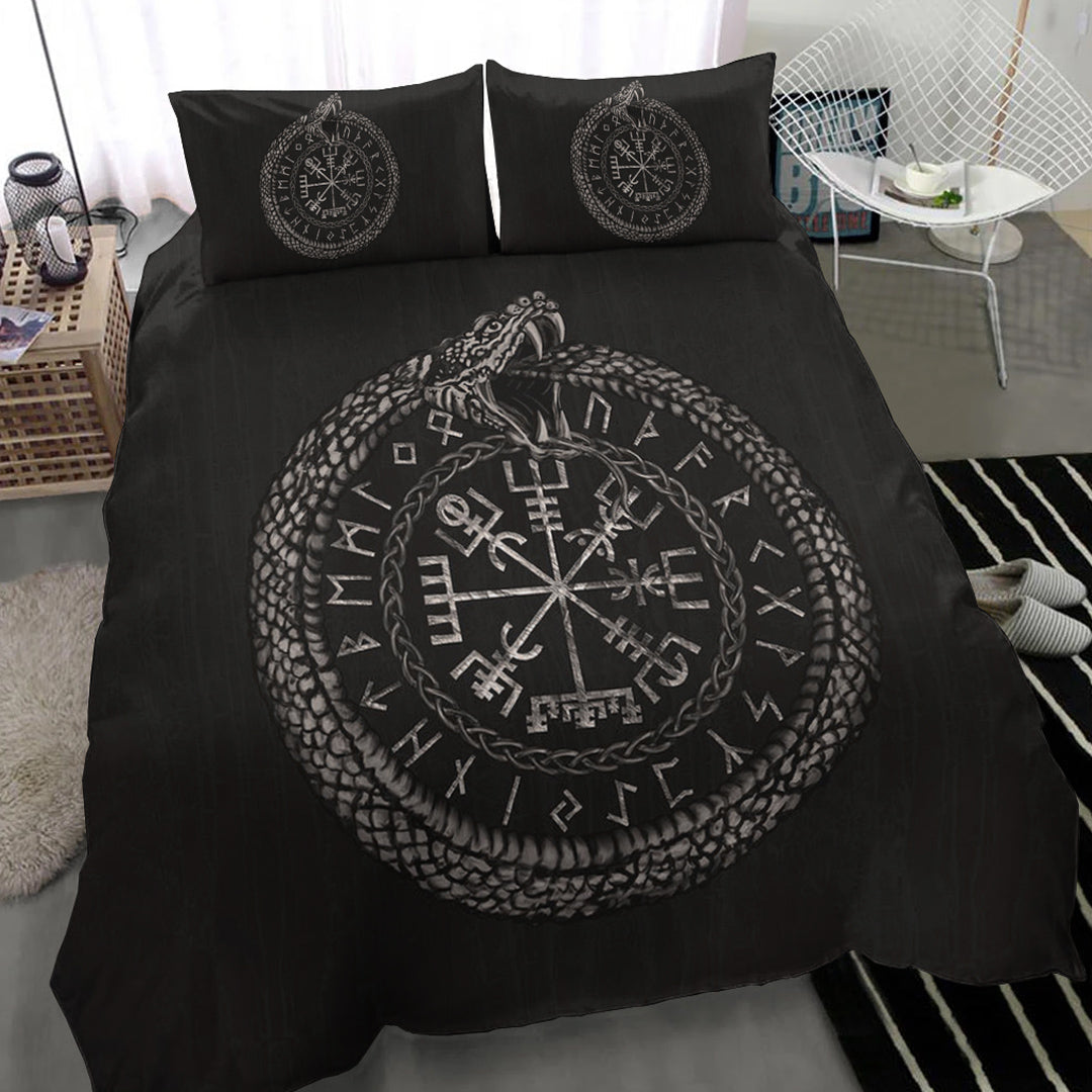 Viking Bedding Set Viking Vegvisir with Ouroboros and Runes