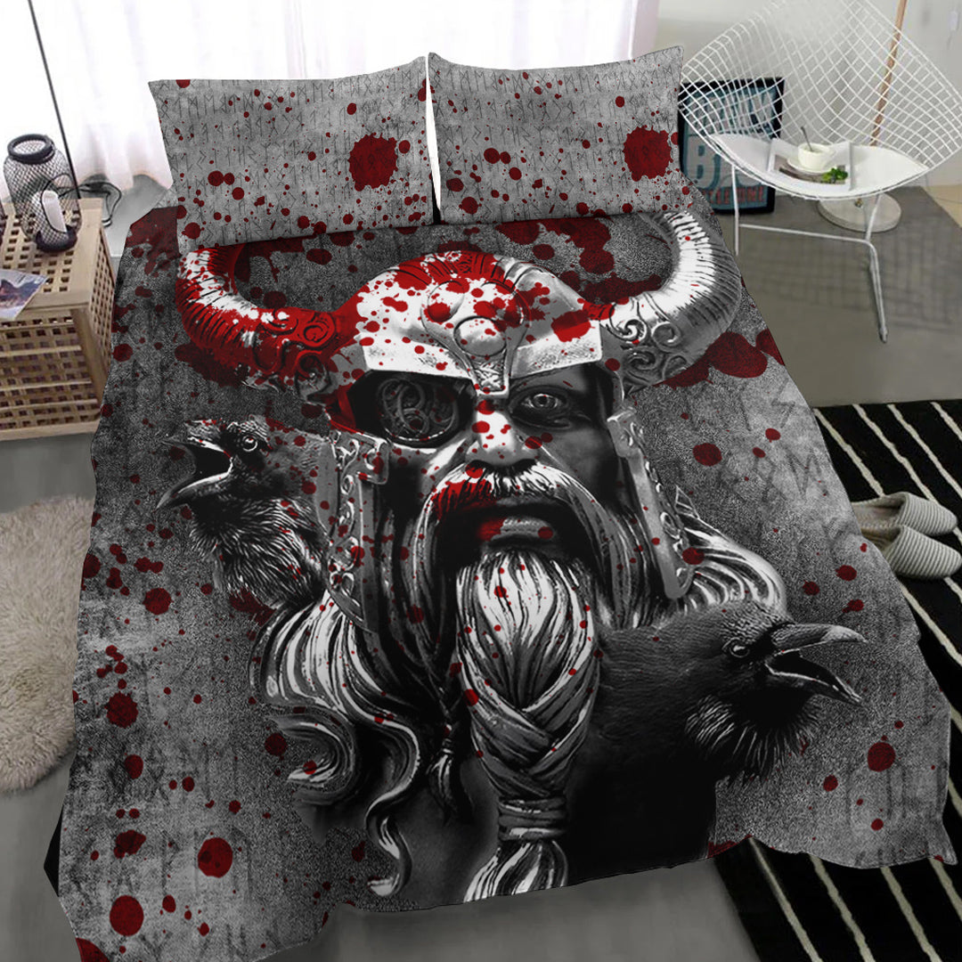 Viking Bedding Set Raven Viking Odin Blood