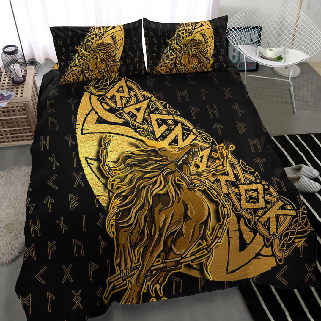 Viking Bedding Set Fenrir Ragnarok Gold