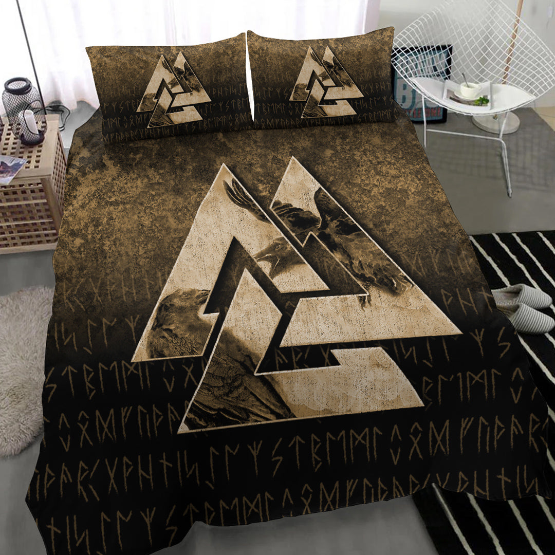 Viking Bedding Set Huginn Muninn Ravens from Odin Viking Gold Version