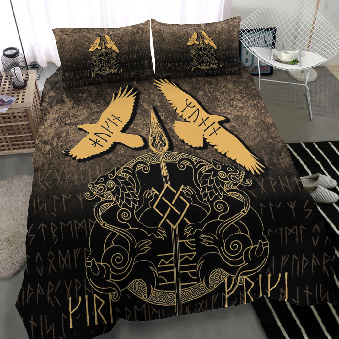 Viking Bedding Set Norse Mythology Spear of Odin Gungnir Runes Geri Freki Huginn Muninn