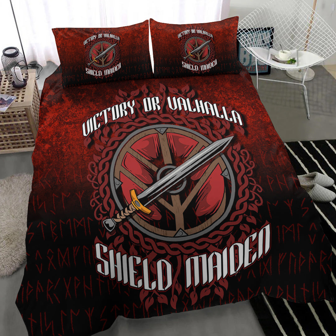 Viking Bedding Set Victory or Valhalla Shield Maiden