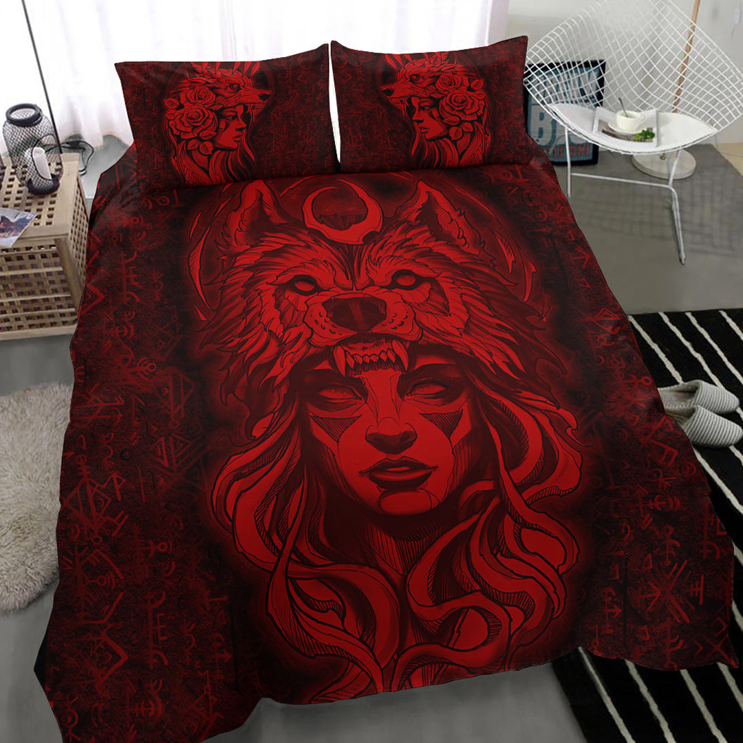 Viking Bedding Set Valkyries And Bear Raven Turquoise Ver01